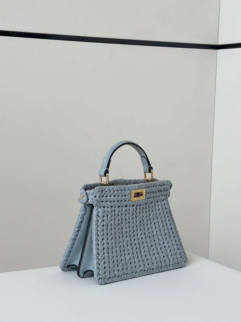 Fendi 8BN335ARBCF0E65 Peekaboo ISeeU Petite Light Blue leather and interlaced fibre bag 80169s