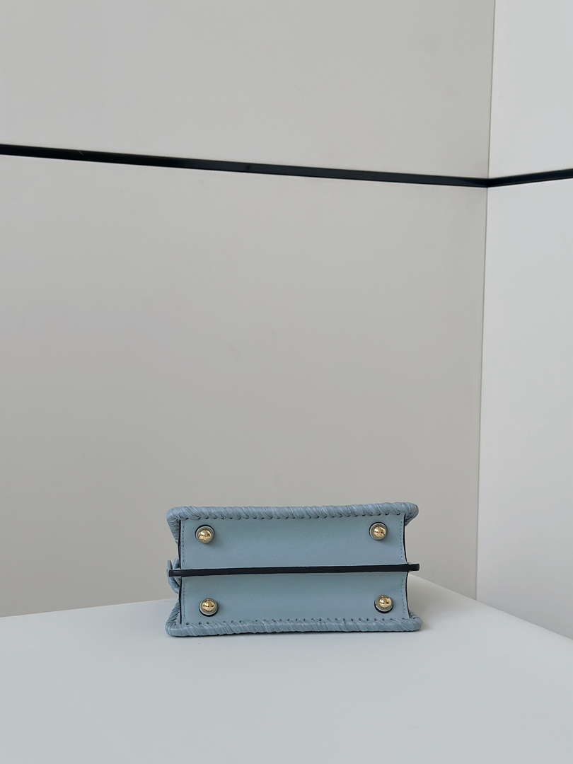 Fendi 8BN335ARBCF0E65 Peekaboo ISeeU Petite Light Blue leather and interlaced fibre bag 80169s