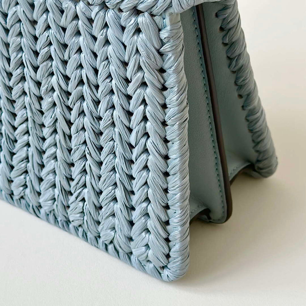 Fendi 8BN335ARBCF0E65 Peekaboo ISeeU Petite Light Blue leather and interlaced fibre bag 80169s