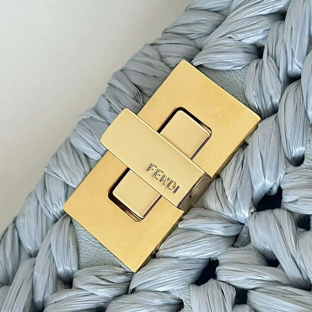 Fendi 8BN335ARBCF0E65 Peekaboo ISeeU Petite Light Blue leather and interlaced fibre bag 80169s