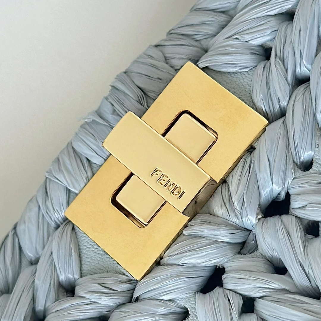 Fendi 8BN335ARBCF0E65 Peekaboo ISeeU Petite Light Blue leather and interlaced fibre bag 80169s
