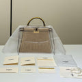 Fendi 8BN335ARBCF0E65 Peekaboo ISeeU Petite Sand leather and interlaced fibre bag 80169s - Default Title - View 1