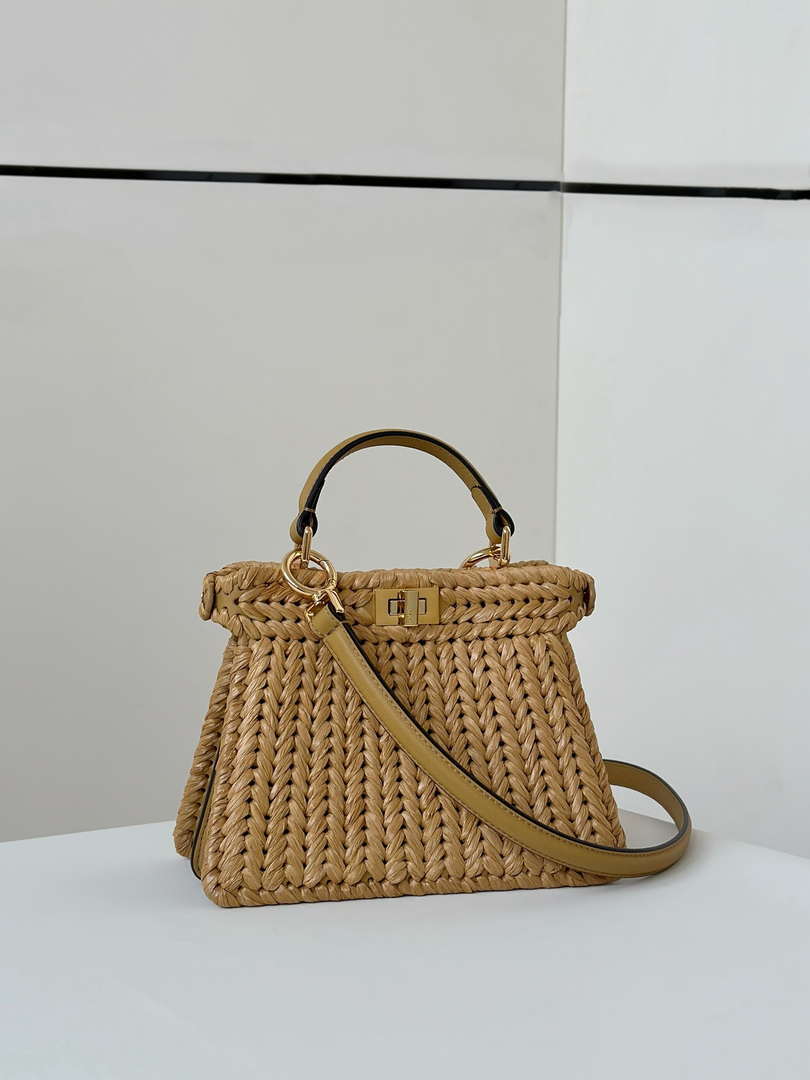 Fendi 8BN335ARBCF0E65 Peekaboo ISeeU Petite Sand leather and interlaced fibre bag 80169s