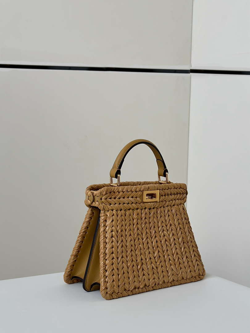 Fendi 8BN335ARBCF0E65 Peekaboo ISeeU Petite Sand leather and interlaced fibre bag 80169s