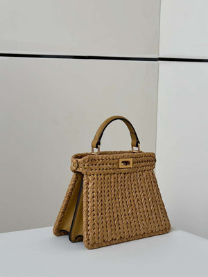 Fendi 8BN335ARBCF0E65 Peekaboo ISeeU Petite Sand leather and interlaced fibre bag 80169s - Default Title - View 3
