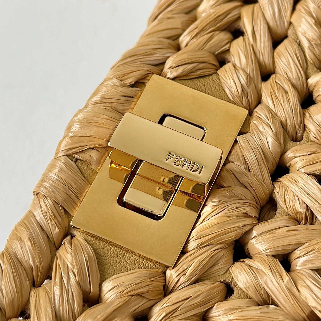 Fendi 8BN335ARBCF0E65 Peekaboo ISeeU Petite Sand leather and interlaced fibre bag 80169s