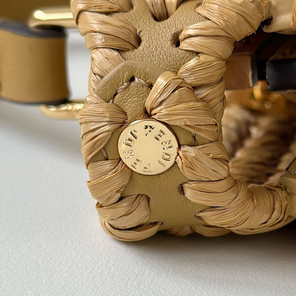 Fendi 8BN335ARBCF0E65 Peekaboo ISeeU Petite Sand leather and interlaced fibre bag 80169s