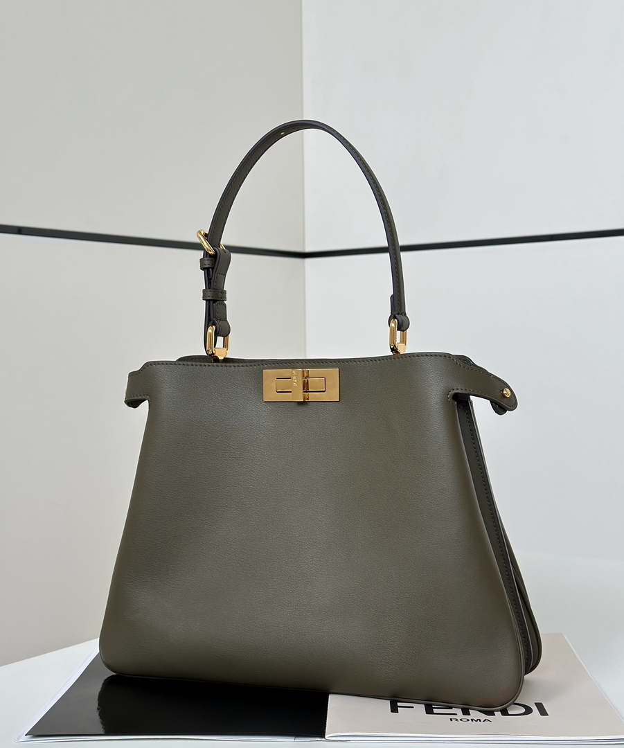 Fendi 8BN353AOVHF19P8 Peekaboo Soft Medium Dark Green leather bag 80172 - Default Title - View 1
