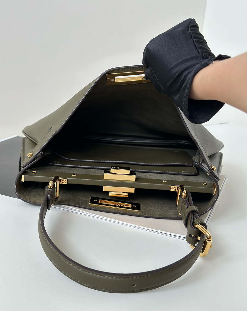 Fendi 8BN353AOVHF19P8 Peekaboo Soft Medium Dark Green leather bag 80172