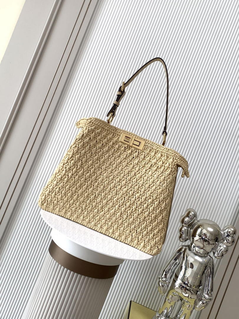 Fendi 8BN353AOVHF19P8 Peekaboo Soft Medium Raffia Nature