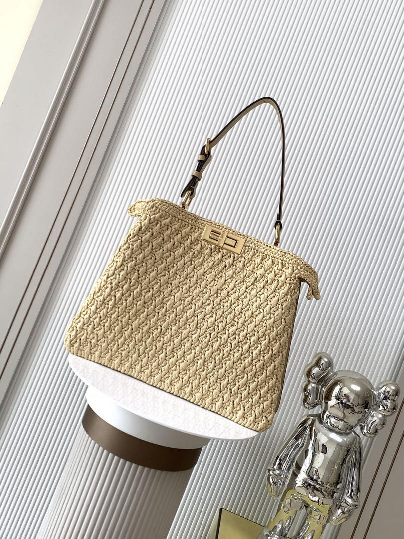 Fendi 8BN353AOVHF19P8 Peekaboo Soft Medium Raffia Nature