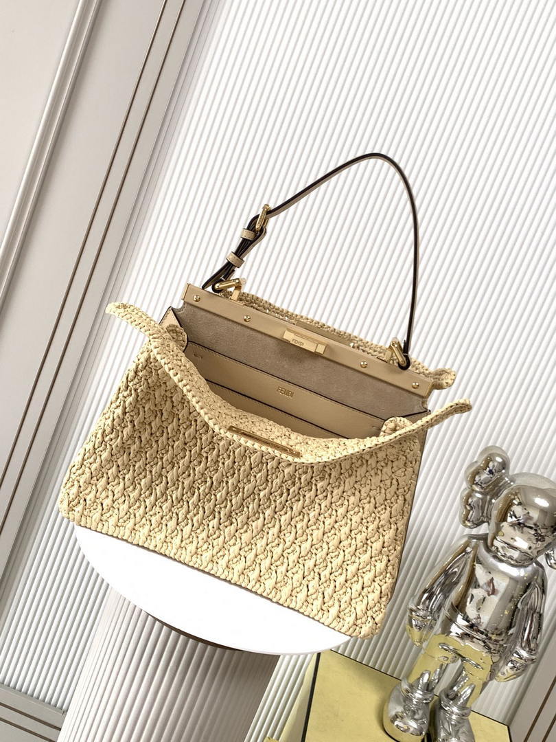 Fendi 8BN353AOVHF19P8 Peekaboo Soft Medium Raffia Nature