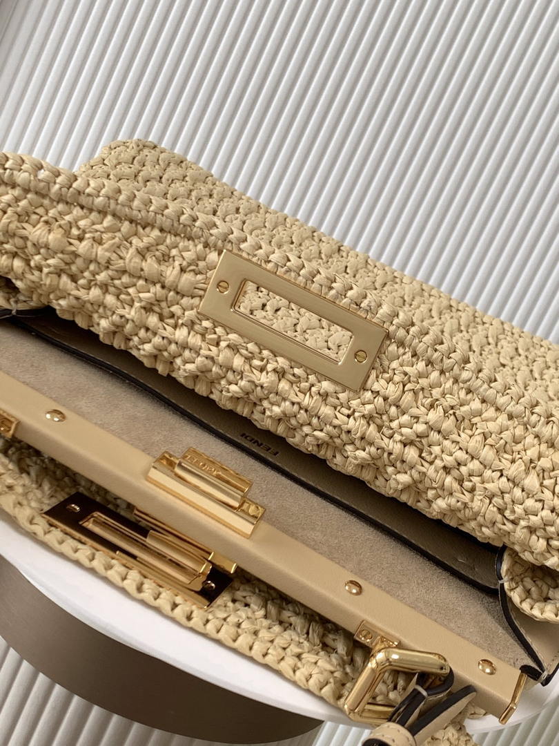 Fendi 8BN353AOVHF19P8 Peekaboo Soft Medium Raffia Nature