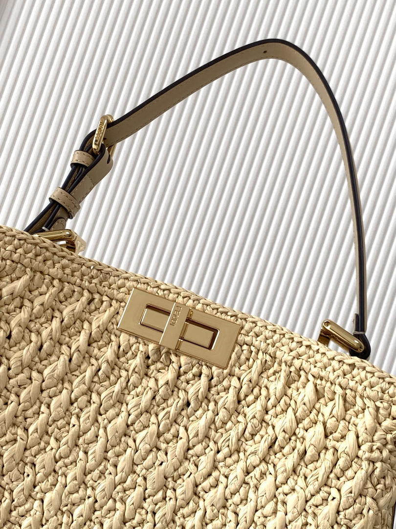 Fendi 8BN353AOVHF19P8 Peekaboo Soft Medium Raffia Nature