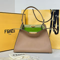 Fendi 8BN368AWPFF1V0H Fendi Way Medium Cappuccino leather and forest green suede bag - Default Title - View 1