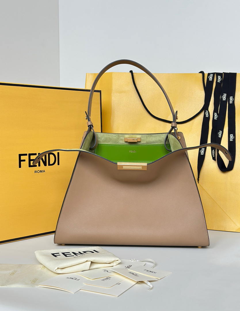 Fendi 8BN368AWPFF1V0H Fendi Way Medium Cappuccino leather and forest green suede bag