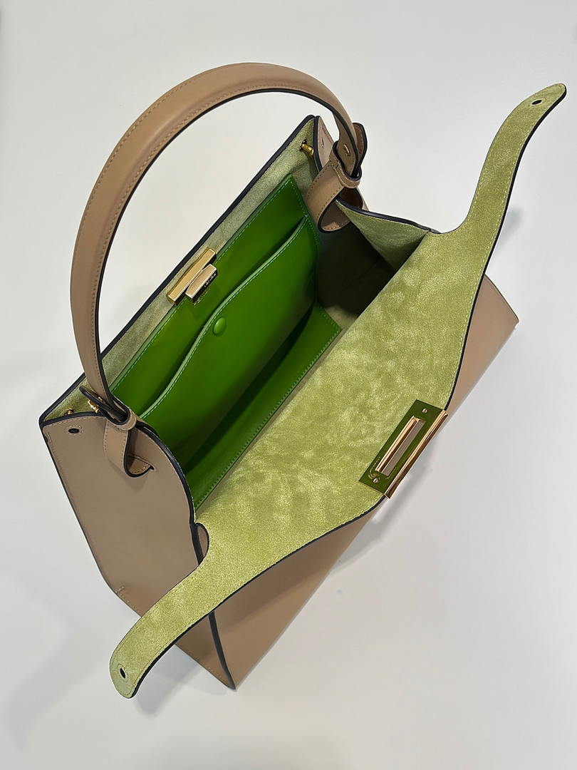 Fendi 8BN368AWPFF1V0H Fendi Way Medium Cappuccino leather and forest green suede bag