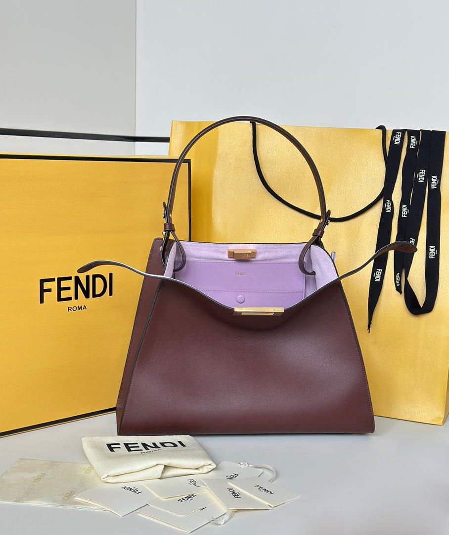 Fendi 8BN368AWPFF1V0H Fendi Way Medium Dark brown leather and violet suede bag