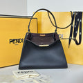 Fendi 8BN368AWPFF1V0H Fendi Way Medium Black leather and chocolate suede bag - Default Title - View 1
