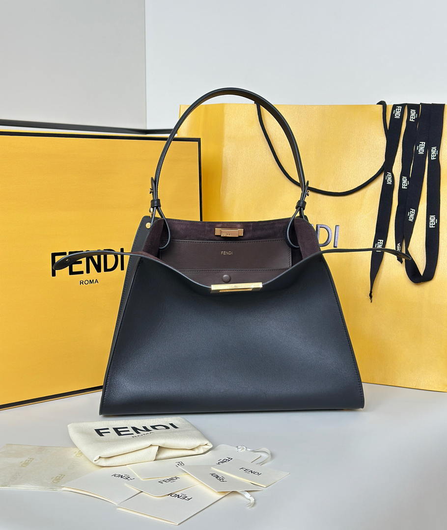 Fendi 8BN368AWPFF1V0H Fendi Way Medium Black leather and chocolate suede bag