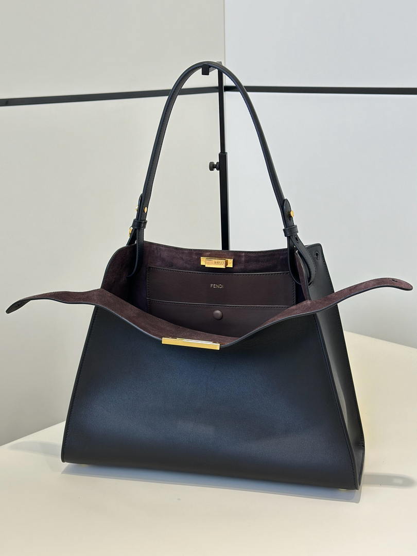 Fendi 8BN368AWPFF1V0H Fendi Way Medium Black leather and chocolate suede bag