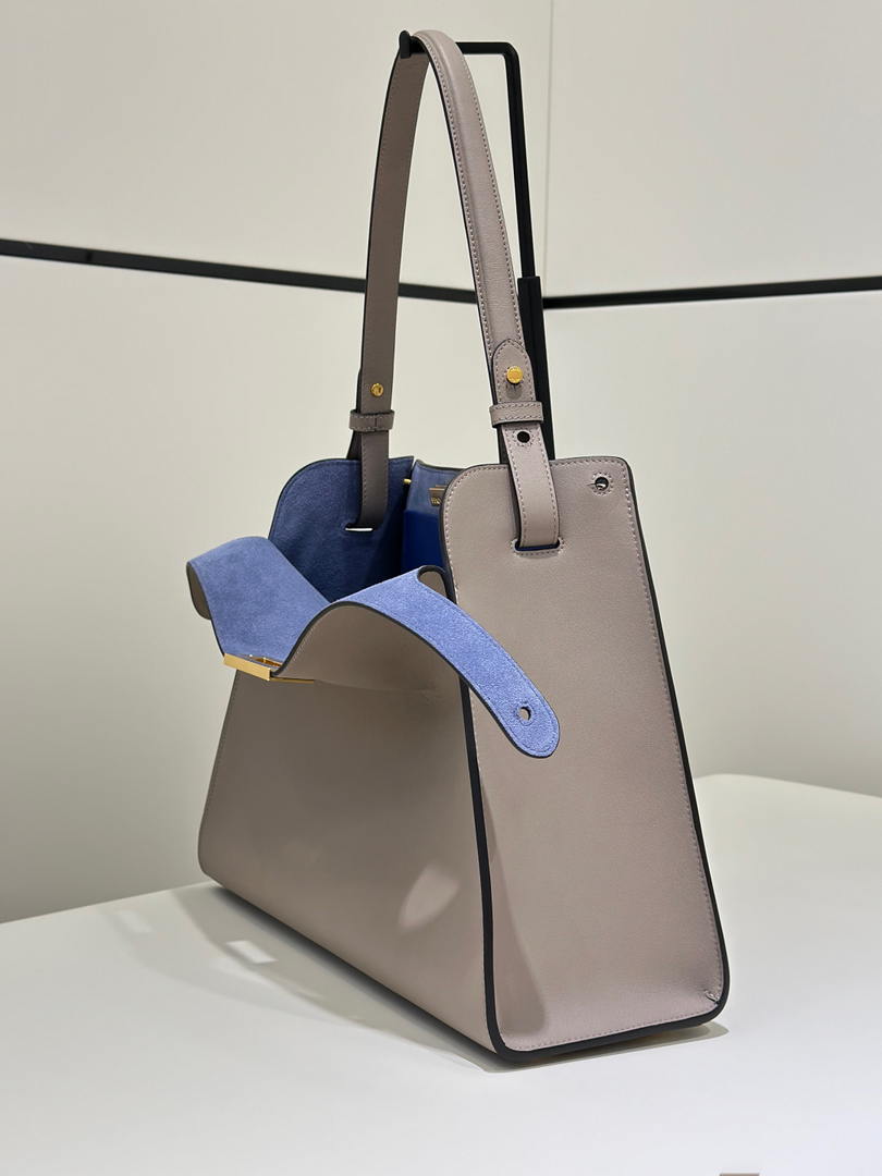 Fendi 8BN368AWPFF1V0H Fendi Way Medium Dove gray leather and neon blue suede bag