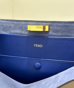 Fendi 8BN368AWPFF1V0H Fendi Way Medium Dove gray leather and neon blue suede bag - Default Title - View 7