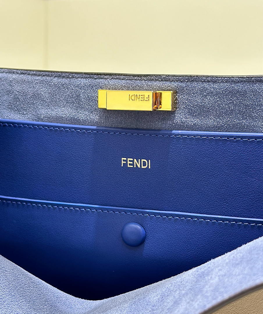 Fendi 8BN368AWPFF1V0H Fendi Way Medium Dove gray leather and neon blue suede bag