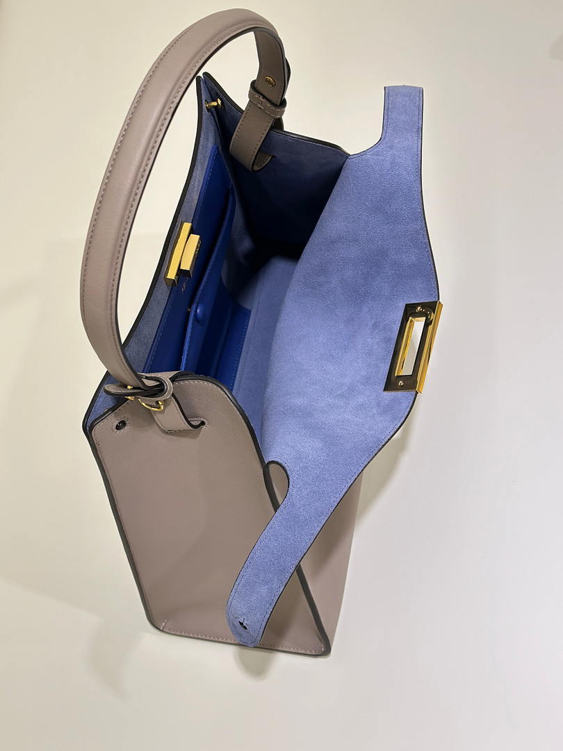Fendi 8BN368AWPFF1V0H Fendi Way Medium Dove gray leather and neon blue suede bag
