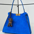 Fendi 8BN368AWPFF1V0H Fendi Way Medium Suede  Blue Bag - Default Title - View 1
