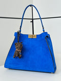 Fendi 8BN368AWPFF1V0H Fendi Way Medium Suede  Blue Bag