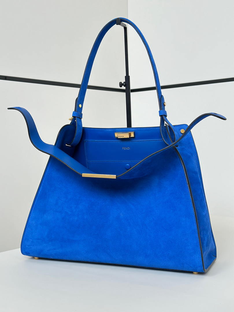 Fendi 8BN368AWPFF1V0H Fendi Way Medium Suede  Blue Bag