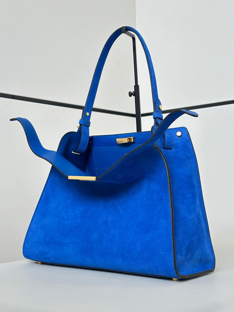 Fendi 8BN368AWPFF1V0H Fendi Way Medium Suede  Blue Bag