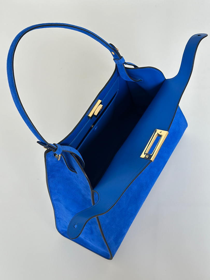 Fendi 8BN368AWPFF1V0H Fendi Way Medium Suede  Blue Bag