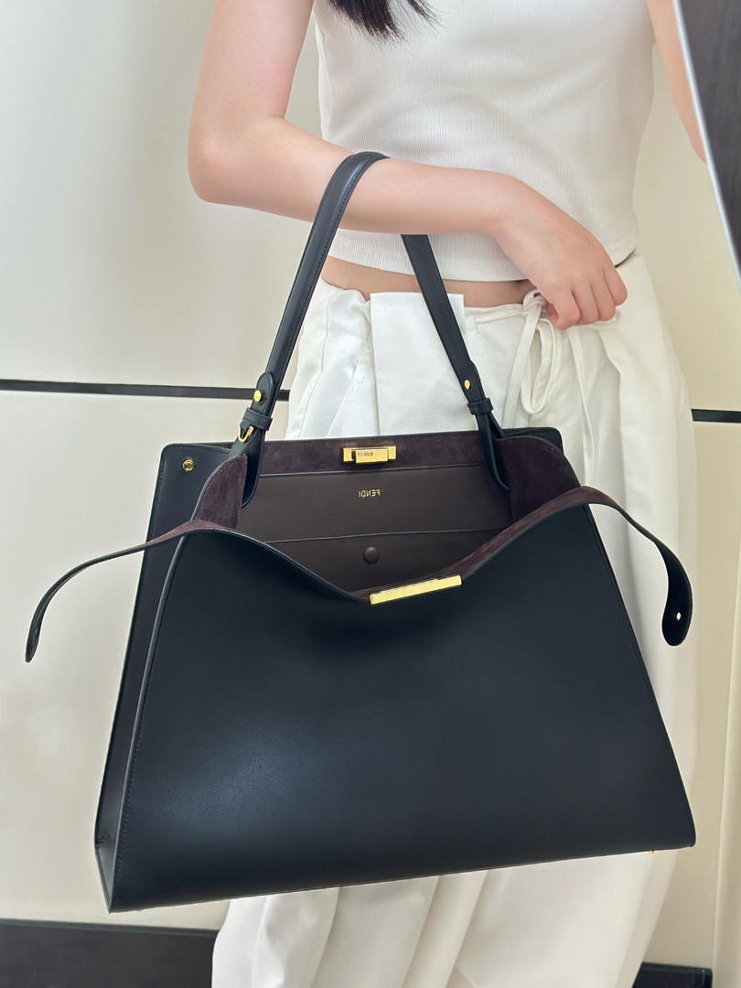 Fendi 8BN369 Fendi Way Large Black  leather and chocolate suede bag