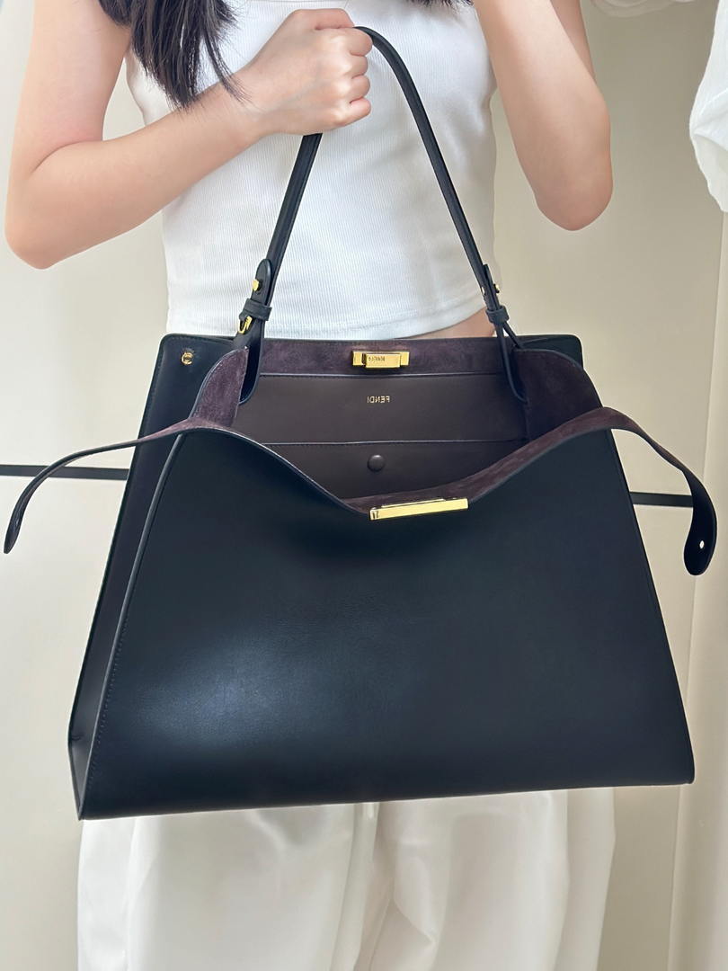 Fendi 8BN369 Fendi Way Large Black  leather and chocolate suede bag