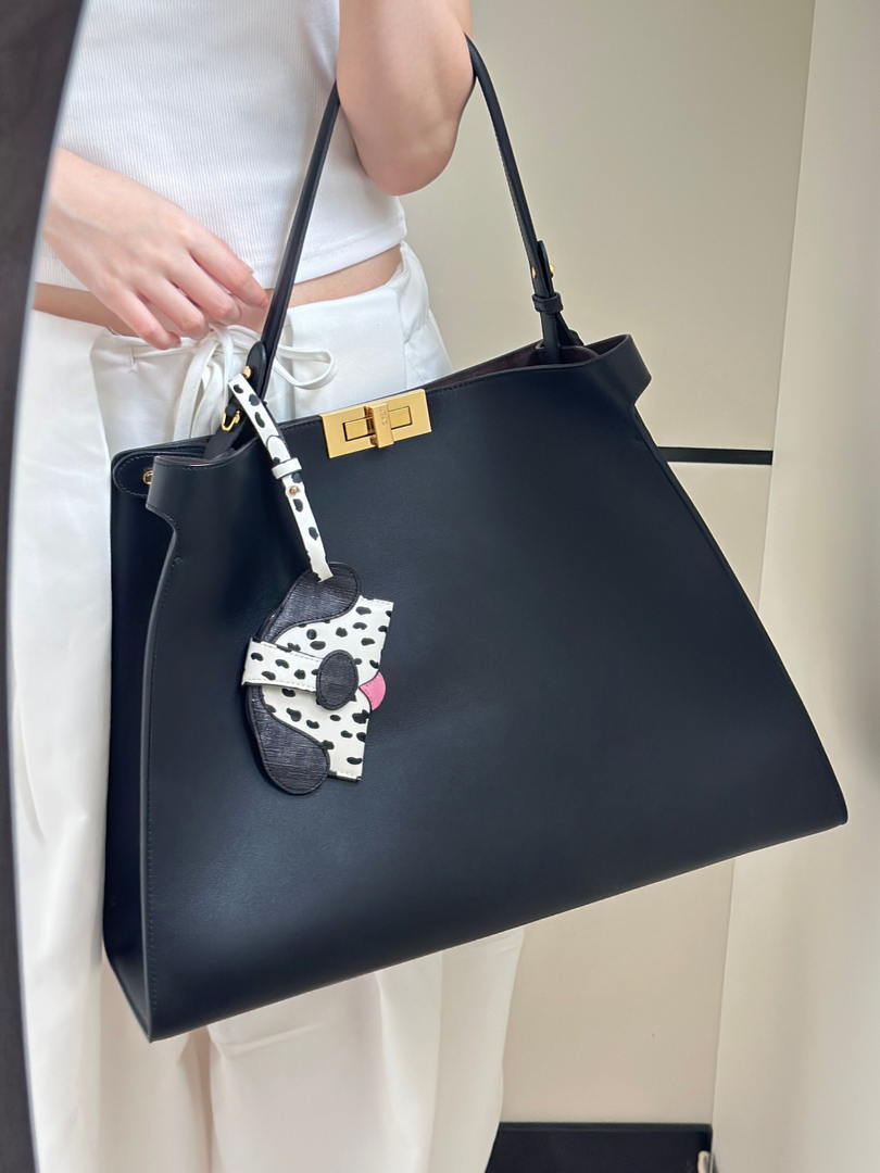 Fendi 8BN369 Fendi Way Large Black  leather and chocolate suede bag