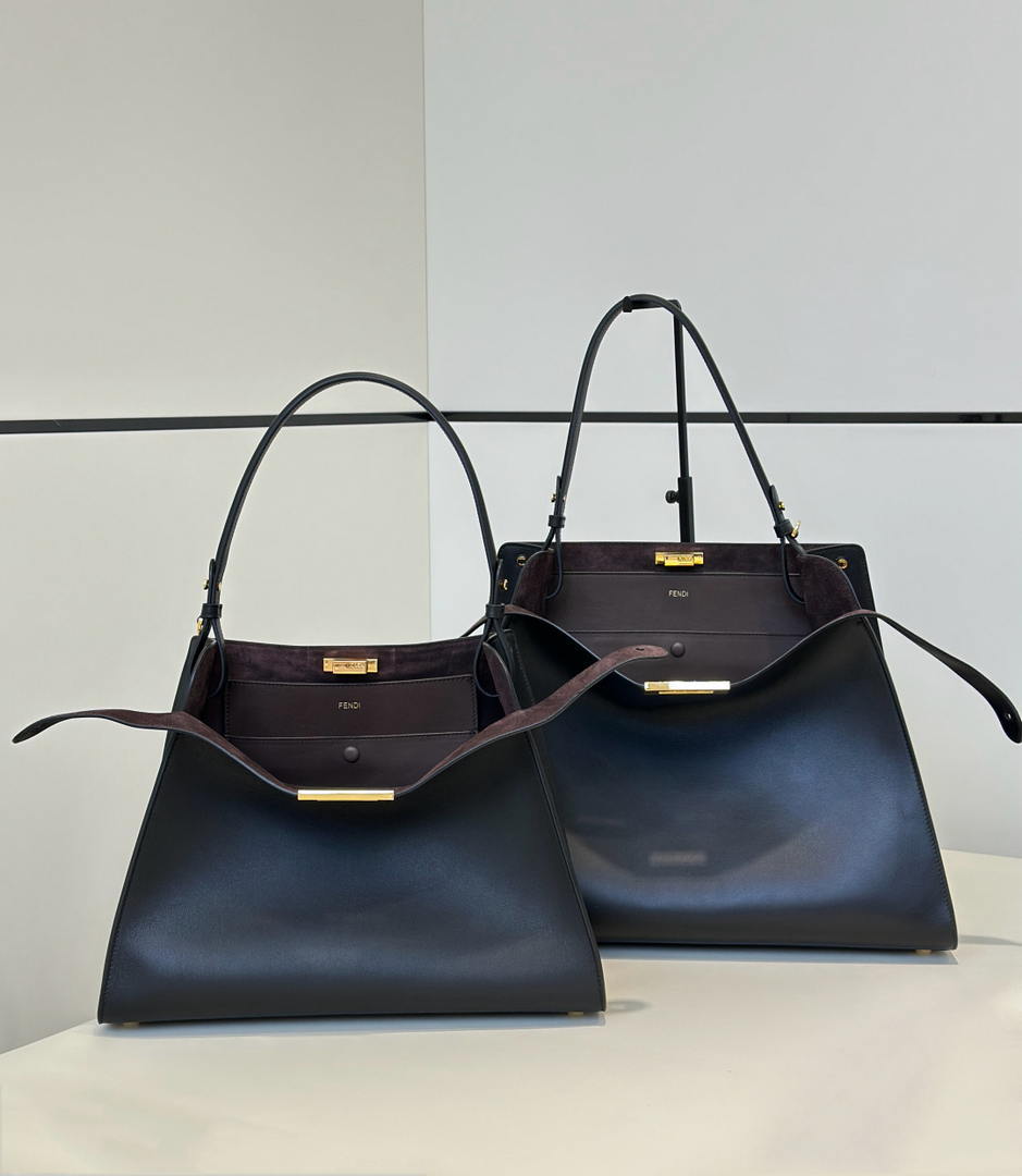 Fendi 8BN369 Fendi Way Large Black  leather and chocolate suede bag