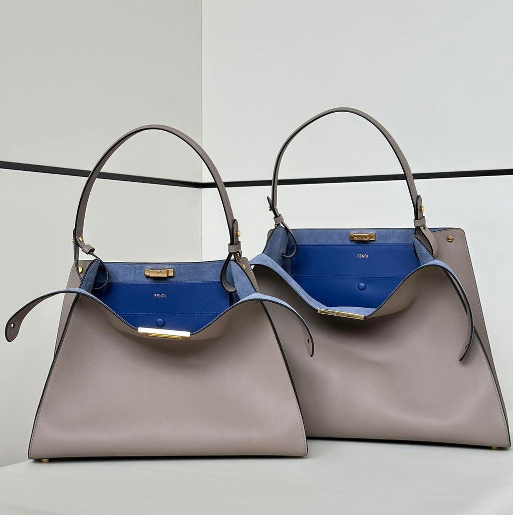 Fendi 8BN369 Fendi Way Large Dove gray leather and neon blue suede bag