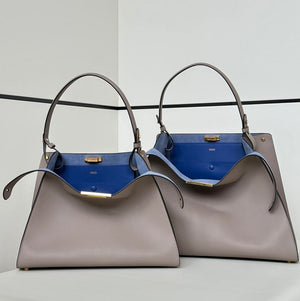 Fendi 8BN369 Fendi Way Large Dove gray leather and neon blue suede bag - Default Title - View 1