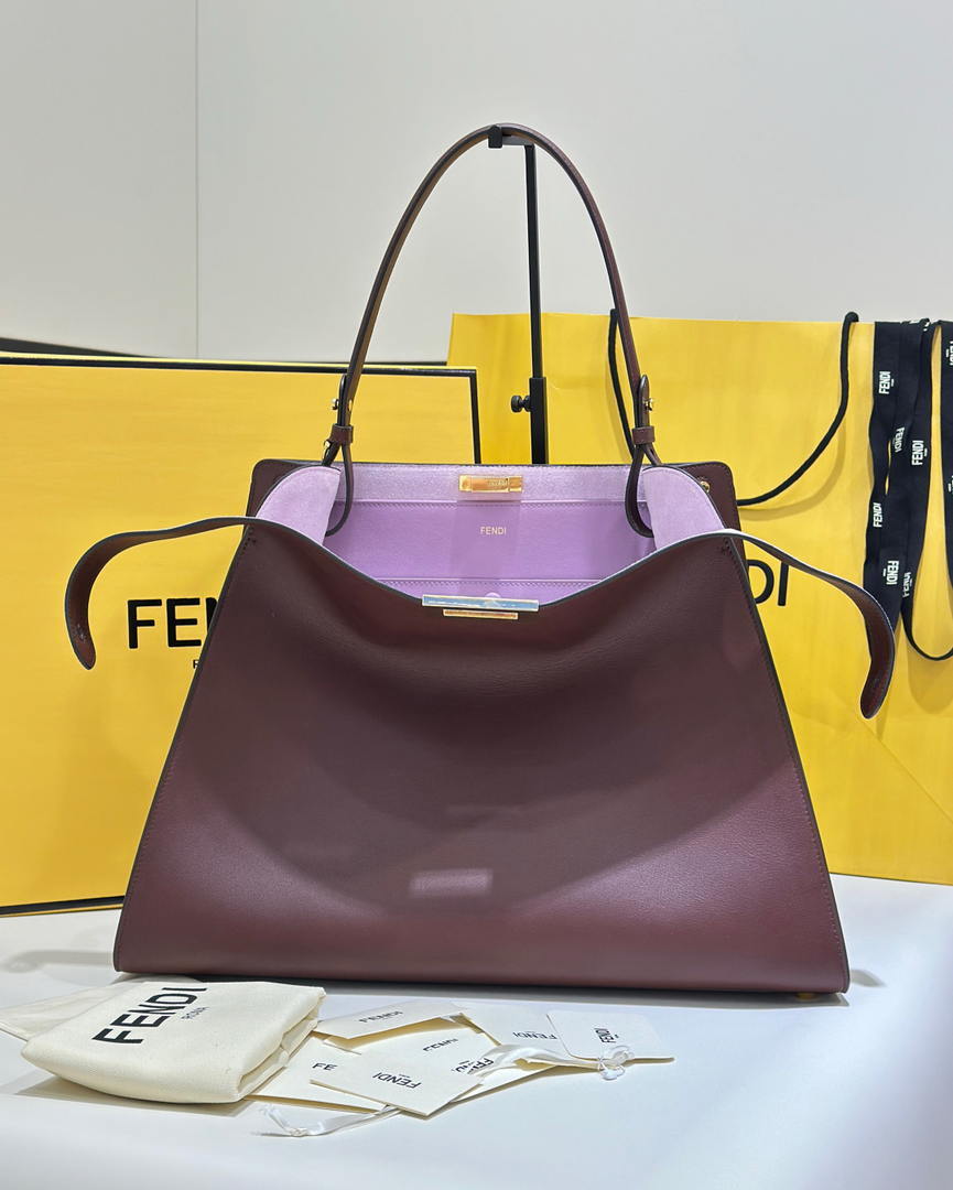 Fendi 8BN369 Fendi Way Large Dark brown leather and violet suede bag