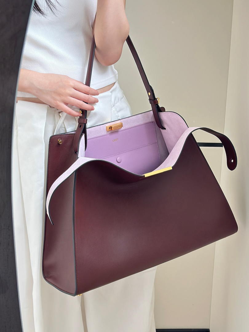 Fendi 8BN369 Fendi Way Large Dark brown leather and violet suede bag
