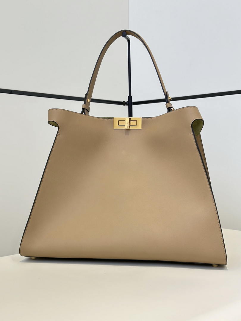 Fendi 8BN369 Fendi Way Large Cappuccino and  forest leather Green suede bag