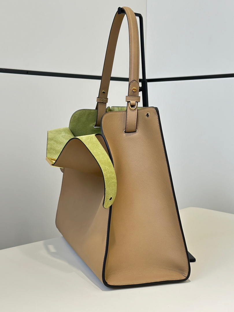 Fendi 8BN369 Fendi Way Large Cappuccino and  forest leather Green suede bag