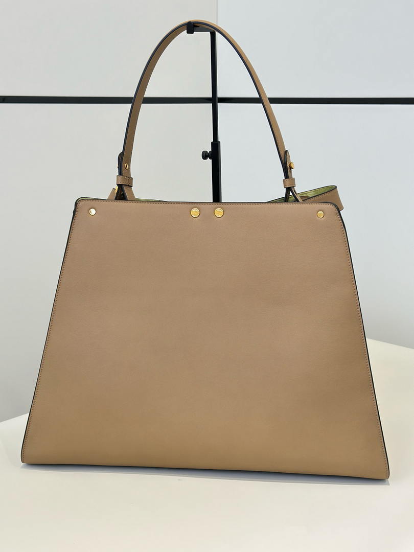 Fendi 8BN369 Fendi Way Large Cappuccino and  forest leather Green suede bag