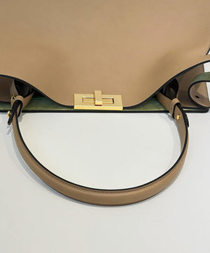 Fendi 8BN369 Fendi Way Large Cappuccino and  forest leather Green suede bag - Default Title - View 6
