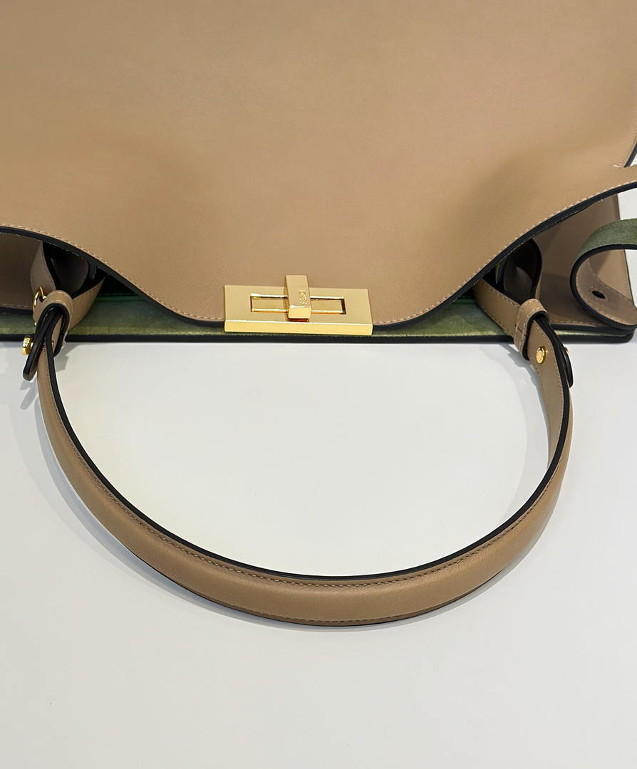 Fendi 8BN369 Fendi Way Large Cappuccino and  forest leather Green suede bag