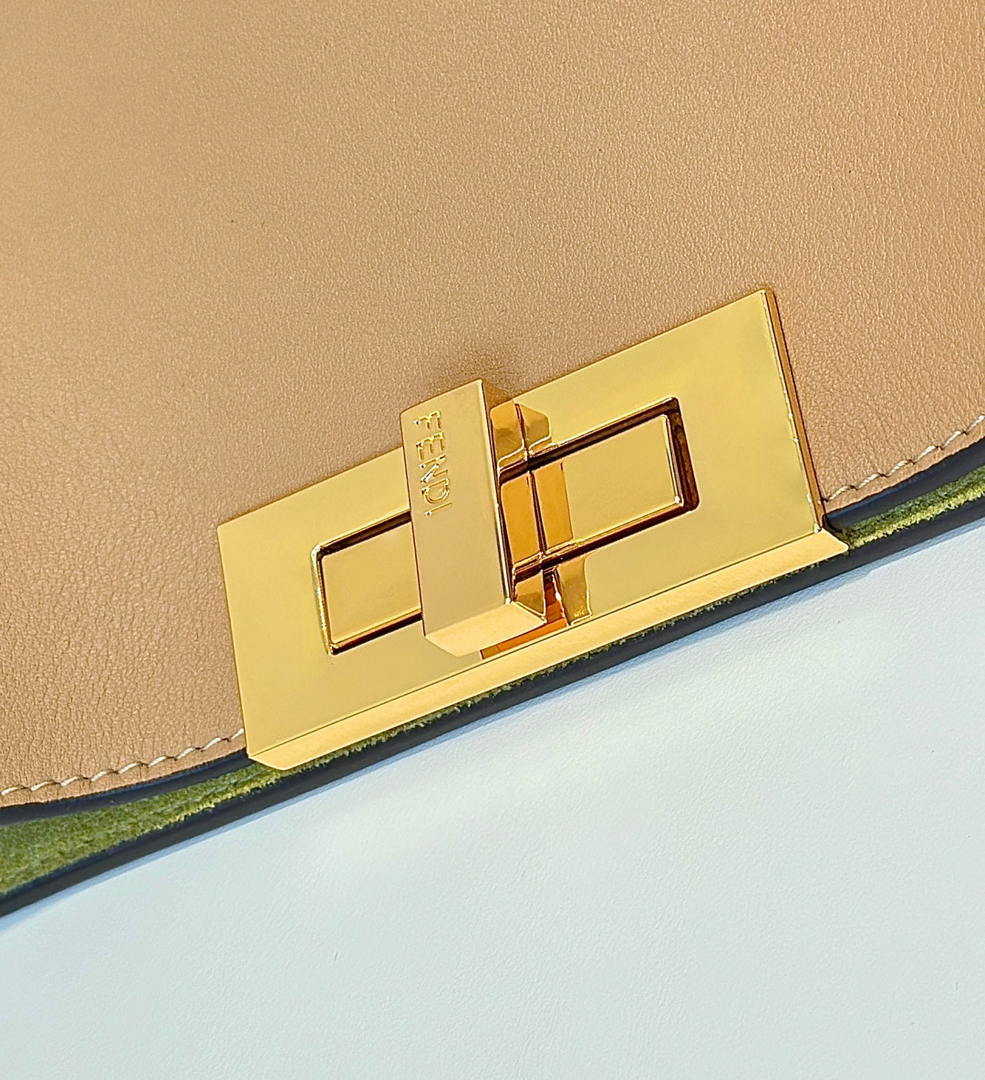 Fendi 8BN369 Fendi Way Large Cappuccino and  forest leather Green suede bag