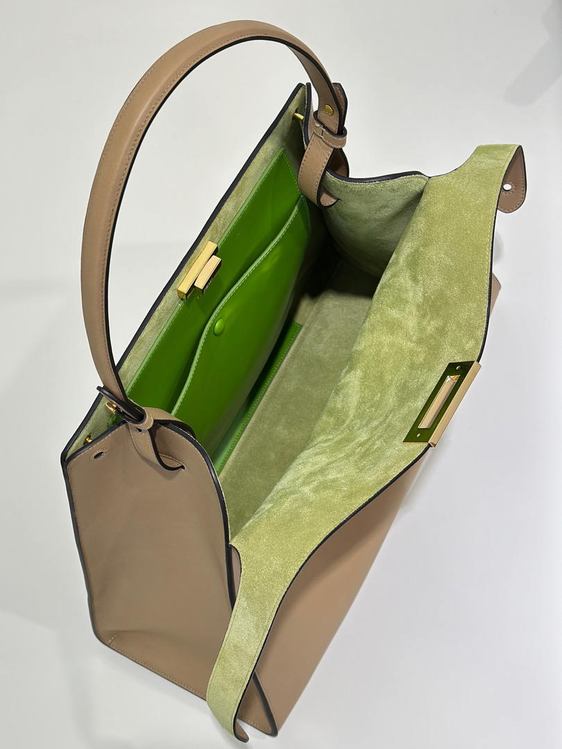 Fendi 8BN369 Fendi Way Large Cappuccino and  forest leather Green suede bag
