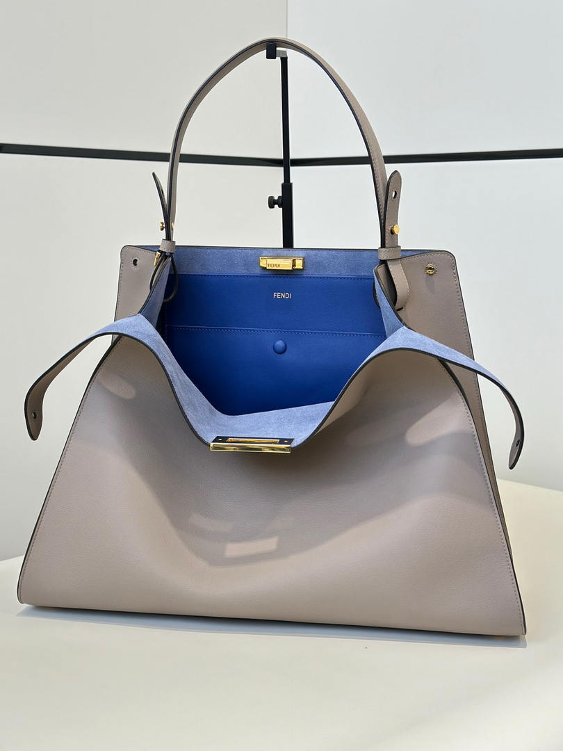 Fendi 8BN369 Fendi Way Large Dove gray leather and neon blue suede bag